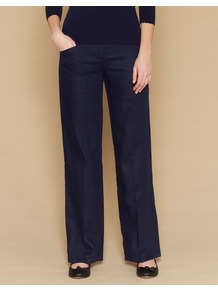 Baya Smart Short Linen Trousers - length: standard; pattern: plain; pocket detail: pockets at the sides; waist: mid/regular rise; predominant colour: navy; occasions: casual, evening, work; fibres: linen - 100%; texture group: linen; fit: wide leg; pattern type: fabric; style: standard