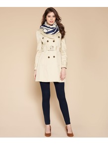 Marlene Classic Mac - pattern: plain; style: mac; collar: standard lapel/rever collar; length: mid thigh; predominant colour: ivory; occasions: casual, work; fit: tailored/fitted; fibres: cotton - 100%; waist detail: belted waist/tie at waist/drawstring; sleeve length: long sleeve; sleeve style: standard; texture group: cotton feel fabrics; collar break: medium; pattern type: fabric