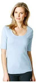 Cotton Scoop Neck T Shirt With Stay New™ - pattern: plain; style: t-shirt; predominant colour: pale blue; occasions: casual, work; length: standard; neckline: scoop; fibres: cotton - 100%; fit: body skimming; sleeve length: half sleeve; sleeve style: standard; pattern type: fabric; pattern size: standard; texture group: jersey - stretchy/drapey