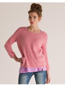 Brittany Crew Neck - neckline: round neck; hip detail: front pockets at hip, fitted at hip; style: standard; predominant colour: pink; occasions: casual, work; length: standard; fibres: wool - mix; fit: standard fit; waist detail: front pockets at waist level; sleeve length: long sleeve; sleeve style: standard; texture group: knits/crochet; pattern type: knitted - other; pattern size: standard