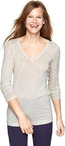 Pure Body Sheer V Neck T - neckline: v-neck; pattern: plain; length: below the bottom; predominant colour: light grey; occasions: casual; style: top; fibres: viscose/rayon - stretch; fit: body skimming; sleeve length: long sleeve; sleeve style: standard; pattern type: fabric; texture group: jersey - stretchy/drapey