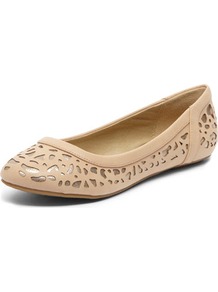 Nude Lasercut Pumps - predominant colour: nude; occasions: casual; material: faux leather; heel height: flat; embellishment: embroidered; toe: round toe; style: ballerinas / pumps; finish: plain; pattern: plain