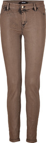 Mocha Super Skinny Jeans - style: skinny leg; length: standard; pattern: plain; pocket detail: traditional 5 pocket; waist: mid/regular rise; predominant colour: chocolate brown; occasions: casual, evening, holiday; fibres: cotton - stretch; texture group: denim; pattern type: fabric