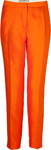 Orange Silk Cotton Cilea Pants - pattern: plain; waist: mid/regular rise; predominant colour: bright orange; occasions: evening, work, occasion; length: ankle length; fibres: silk - mix; texture group: silky - light; trends: fluorescent; fit: tapered; pattern type: fabric; style: standard