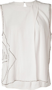 Creme Embellished Top - pattern: plain; sleeve style: sleeveless; predominant colour: white; occasions: casual, evening; length: standard; style: top; fibres: viscose/rayon - 100%; fit: body skimming; neckline: crew; back detail: longer hem at back than at front; sleeve length: sleeveless; texture group: silky - light; pattern type: fabric; embellishment: studs