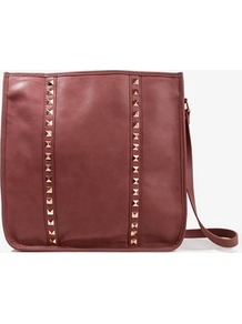 Studded Messenger Bag - predominant colour: burgundy; occasions: casual, evening, work; type of pattern: light; style: shoulder; length: across body/long; size: small; material: faux leather; embellishment: studs; pattern: plain, vertical stripes; finish: plain