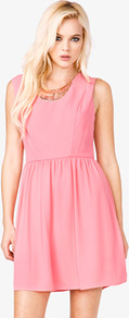A Line Cutout Dress - neckline: round neck; pattern: plain; sleeve style: sleeveless; back detail: low cut/open back; predominant colour: pink; occasions: evening; length: just above the knee; fit: fitted at waist & bust; style: fit & flare; fibres: polyester/polyamide - 100%; sleeve length: sleeveless; trends: volume; pattern type: fabric; texture group: jersey - stretchy/drapey