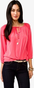 Essential Self Tie Top - neckline: round neck; pattern: plain; predominant colour: coral; occasions: casual; length: standard; style: top; fibres: polyester/polyamide - 100%; fit: loose; sleeve length: 3/4 length; sleeve style: standard; pattern type: fabric; texture group: jersey - stretchy/drapey