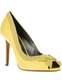 Bow Peep Toe Pump - predominant colour: primrose yellow; occasions: evening, occasion, holiday; material: leather; heel height: high; heel: stiletto; toe: open toe/peeptoe; style: courts; finish: plain; pattern: plain; embellishment: bow