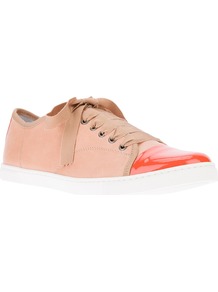 Tonal Trainer - predominant colour: pink; secondary colour: bright orange; occasions: casual, holiday; material: leather; heel height: flat; toe: round toe; style: trainers; trends: sporty redux; finish: plain; pattern: plain; embellishment: toe cap