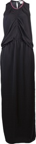 Long Dress - neckline: round neck; fit: fitted at waist; pattern: plain; sleeve style: sleeveless; style: maxi dress; bust detail: ruching/gathering/draping/layers/pintuck pleats at bust; predominant colour: black; secondary colour: black; occasions: evening, occasion; length: floor length; fibres: polyester/polyamide - 100%; sleeve length: sleeveless; texture group: jersey - stretchy/drapey