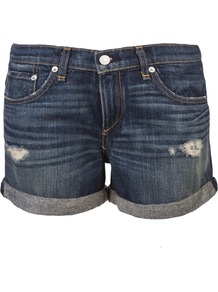 The 'Boyfriend' Short - pattern: plain; style: shorts; pocket detail: traditional 5 pocket; length: mid thigh shorts; waist: mid/regular rise; predominant colour: denim; occasions: casual, holiday; fibres: cotton - 100%; jeans & bottoms detail: turn ups; texture group: denim; fit: straight leg; pattern type: fabric