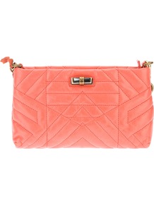 Quilted Shoulder Bag - predominant colour: coral; occasions: casual, evening, holiday; type of pattern: standard; style: shoulder; length: across body/long; size: standard; material: leather; embellishment: quilted; pattern: plain; finish: plain