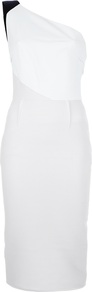 'Belmont' One Shoulder Dress - style: shift; fit: tailored/fitted; sleeve style: sleeveless; neckline: asymmetric; predominant colour: white; secondary colour: black; occasions: evening, occasion; length: just above the knee; fibres: silk - mix; sleeve length: sleeveless; pattern type: fabric; pattern: colourblock; texture group: woven light midweight