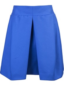 Volume Skirt - pattern: plain; style: full/prom skirt; fit: loose/voluminous; waist detail: wide waistband/cummerbund; waist: high rise; predominant colour: diva blue; occasions: casual, evening; length: just above the knee; fibres: cotton - 100%; hip detail: structured pleats at hip; texture group: crepes; trends: volume; pattern type: fabric