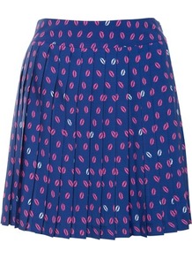 Navy Molly Pleat Print Mini - length: mid thigh; style: pleated; waist: mid/regular rise; secondary colour: pink; predominant colour: royal blue; occasions: casual, work; fibres: polyester/polyamide - 100%; hip detail: structured pleats at hip; waist detail: narrow waistband; fit: straight cut; pattern type: fabric; pattern size: small & busy; pattern: patterned/print; texture group: jersey - stretchy/drapey