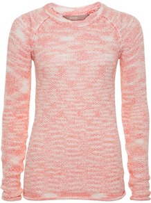 Coral Roll Hem Raglan Jumper - neckline: round neck; sleeve style: raglan; pattern: plain; length: below the bottom; style: standard; predominant colour: coral; occasions: casual, work; fibres: acrylic - mix; fit: standard fit; sleeve length: long sleeve; texture group: knits/crochet; pattern type: knitted - fine stitch