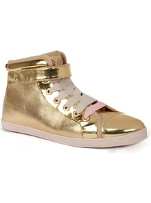 Ted Baker Apelo Lace Up Hi Top - predominant colour: gold; occasions: casual; material: leather; heel height: flat; ankle detail: ankle strap; toe: round toe; style: trainers; trends: sporty redux, metallics; finish: metallic; pattern: plain