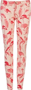Ted Baker Brizink Bird Printed Denim - style: skinny leg; length: standard; pocket detail: traditional 5 pocket; waist: mid/regular rise; secondary colour: blush; predominant colour: true red; occasions: casual; fibres: cotton - stretch; texture group: denim; trends: statement prints; pattern type: fabric; pattern size: small & busy; pattern: patterned/print