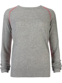 Ted Baker Shenn Colour Block Knit - neckline: round neck; style: standard; back detail: contrast pattern/fabric at back; secondary colour: coral; predominant colour: light grey; occasions: casual, work; length: standard; fit: standard fit; sleeve length: long sleeve; sleeve style: standard; texture group: knits/crochet; pattern type: knitted - fine stitch; pattern: colourblock; fibres: viscose/rayon - mix