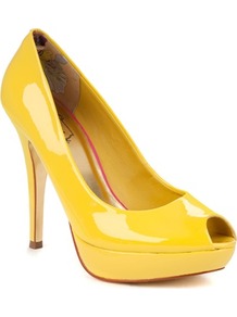 Ted Baker Svana Peep Toe Platform - predominant colour: yellow; occasions: evening, occasion, holiday; material: leather; heel height: high; heel: stiletto; toe: open toe/peeptoe; style: courts; finish: patent; pattern: plain