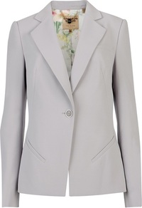 Ted Baker Siuna Crepe Suit Blazer - pattern: plain; style: single breasted blazer; length: below the bottom; collar: standard lapel/rever collar; predominant colour: mid grey; occasions: casual, evening, work, occasion; fit: tailored/fitted; fibres: polyester/polyamide - 100%; sleeve length: long sleeve; sleeve style: standard; collar break: medium; pattern type: fabric; texture group: woven light midweight