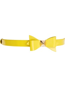 Weldon Patent Bow Belt - predominant colour: yellow; occasions: casual, evening, holiday; style: classic; size: skinny; worn on: waist; material: leather; pattern: plain; finish: patent; embellishment: bow