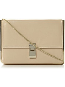 Braizen Metal Detail Structured Clutch Bag - predominant colour: nude; occasions: evening, work, occasion, holiday; type of pattern: light; style: clutch; length: hand carry; size: standard; material: leather; pattern: plain; finish: plain; embellishment: chain/metal