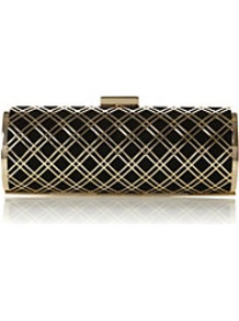 Bashment Metal Caged Clutch Bag - secondary colour: gold; predominant colour: black; occasions: evening, occasion; type of pattern: large; style: clutch; length: hand carry; size: standard; material: suede; pattern: plain; finish: plain; embellishment: chain/metal
