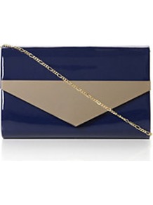 Brimes Metal Trim Clutch Bag - predominant colour: navy; secondary colour: taupe; occasions: evening, work, occasion, holiday; type of pattern: standard; style: clutch; length: hand carry; size: standard; material: faux leather; finish: patent; pattern: colourblock; embellishment: chain/metal