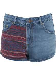 High Waist Embroidered Short - style: shorts; pocket detail: traditional 5 pocket; length: short shorts; waist: mid/regular rise; predominant colour: denim; occasions: casual; fibres: cotton - 100%; texture group: denim; fit: slim leg; pattern type: fabric; pattern size: standard; pattern: patterned/print; embellishment: embroidered