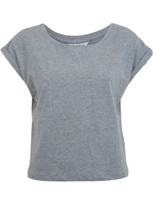 Roll Cuff Cropped Tee - neckline: round neck; sleeve style: capped; pattern: plain; length: cropped; style: t-shirt; predominant colour: mid grey; occasions: casual; fibres: cotton - mix; fit: straight cut; sleeve length: short sleeve; texture group: cotton feel fabrics; pattern type: fabric
