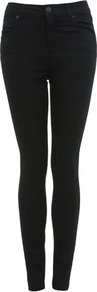 Black High Waisted Jean - style: skinny leg; length: standard; pattern: plain; waist: high rise; pocket detail: traditional 5 pocket; predominant colour: black; occasions: casual, evening; fibres: cotton - stretch; jeans & bottoms detail: turn ups; texture group: denim; pattern type: fabric