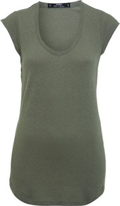 Petites Khaki Cap Sleeve Tee - neckline: low v-neck; sleeve style: capped; pattern: plain; length: below the bottom; style: t-shirt; predominant colour: khaki; occasions: casual; fibres: cotton - 100%; fit: body skimming; sleeve length: short sleeve; texture group: jersey - clingy; pattern type: fabric