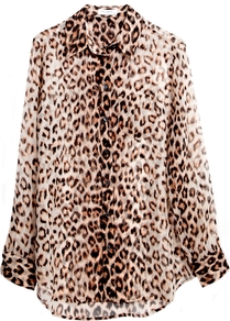 Reese Shirt In Natural Leopard - neckline: shirt collar/peter pan/zip with opening; length: below the bottom; style: shirt; secondary colour: ivory; predominant colour: chocolate brown; occasions: casual, evening, work; fibres: silk - 100%; fit: loose; sleeve length: long sleeve; sleeve style: standard; texture group: sheer fabrics/chiffon/organza etc.; trends: statement prints; pattern type: fabric; pattern size: small & busy; pattern: animal print
