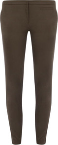 Khaki Gold Button Skinny - pattern: plain; waist: mid/regular rise; predominant colour: khaki; occasions: casual, evening; length: ankle length; fibres: cotton - stretch; texture group: structured shiny - satin/tafetta/silk etc.; fit: skinny/tight leg; pattern type: fabric; style: standard