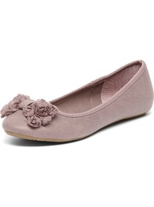 Lilac Rose Bud Bow Ballerinas - predominant colour: lilac; occasions: casual; material: faux leather; heel height: flat; toe: round toe; style: ballerinas / pumps; finish: plain; pattern: plain; embellishment: bow