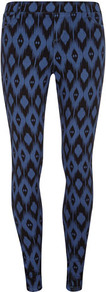 Blue Aztec Print Jegging - length: standard; style: leggings; waist detail: elasticated waist; waist: mid/regular rise; predominant colour: indigo; secondary colour: black; occasions: casual; fibres: cotton - stretch; texture group: denim; trends: modern geometrics; fit: skinny/tight leg; pattern type: fabric; pattern size: standard; pattern: patterned/print