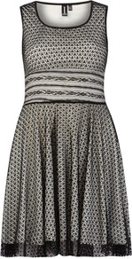 Black/White Skater Dress - length: mid thigh; sleeve style: sleeveless; waist detail: wide waistband/cummerbund; secondary colour: white; predominant colour: black; occasions: evening, occasion; fit: fitted at waist & bust; style: fit & flare; fibres: polyester/polyamide - stretch; neckline: crew; sleeve length: sleeveless; pattern size: small & busy; pattern: patterned/print; texture group: other - light to midweight