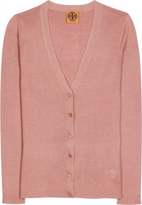 Geoff Cardigan - neckline: low v-neck; pattern: plain; occasions: casual, work; length: standard; style: standard; fibres: silk - mix; fit: slim fit; sleeve length: long sleeve; sleeve style: standard; texture group: knits/crochet; pattern type: knitted - fine stitch; predominant colour: dusky pink