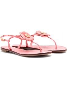 Shelby Leather Thong Sandals - predominant colour: pink; occasions: casual, holiday; material: leather; heel height: flat; ankle detail: ankle strap; heel: standard; toe: toe thongs; style: flip flops / toe post; finish: plain; pattern: plain; embellishment: corsage