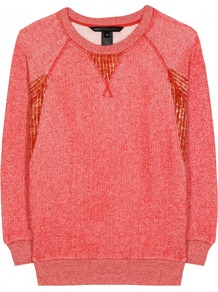 Win Loopback Terry Pullover - sleeve style: raglan; pattern: plain; style: standard; predominant colour: coral; occasions: casual; length: standard; fibres: cotton - mix; fit: slim fit; neckline: crew; sleeve length: 3/4 length; texture group: knits/crochet; pattern type: knitted - other