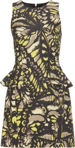 Grosgrain Print Peplum Dress - style: shift; fit: tailored/fitted; sleeve style: sleeveless; waist detail: peplum waist detail; secondary colour: yellow; predominant colour: black; occasions: evening; length: just above the knee; fibres: cotton - mix; neckline: crew; sleeve length: sleeveless; trends: statement prints; pattern type: fabric; pattern size: small & busy; pattern: patterned/print; texture group: jersey - stretchy/drapey