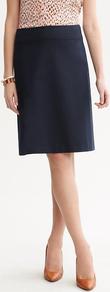 Sleek Suit A Line Skirt - pattern: plain; fit: body skimming; waist: mid/regular rise; predominant colour: navy; occasions: work; length: on the knee; style: a-line; fibres: cotton - stretch; pattern type: fabric; texture group: woven light midweight