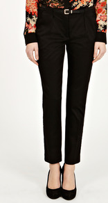 Sateen Slim Leg Trouser - pattern: plain; waist detail: belted waist/tie at waist/drawstring; waist: mid/regular rise; predominant colour: black; occasions: casual, evening, work; length: ankle length; fibres: cotton - stretch; texture group: cotton feel fabrics; fit: slim leg; pattern type: fabric; style: standard