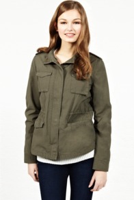 4 Pocket Utility Jacket - pattern: plain; style: single breasted blazer; collar: standard lapel/rever collar; predominant colour: khaki; occasions: casual; length: standard; fit: straight cut (boxy); fibres: cotton - 100%; shoulder detail: discreet epaulette; sleeve length: long sleeve; sleeve style: standard; texture group: cotton feel fabrics; collar break: medium; pattern type: fabric