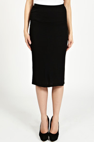 Slim Midi Pencil Skirt - pattern: plain; style: pencil; fit: tailored/fitted; waist: mid/regular rise; predominant colour: black; occasions: evening, work; length: on the knee; fibres: cotton - mix; pattern type: fabric; texture group: jersey - stretchy/drapey