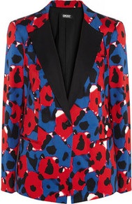 Floral Print Stretch Cotton Jacket - style: single breasted blazer; collar: standard lapel/rever collar; occasions: casual, evening, work, occasion; length: standard; fit: tailored/fitted; fibres: cotton - stretch; bust detail: contrast pattern/fabric/detail at bust; predominant colour: multicoloured; sleeve length: long sleeve; sleeve style: standard; texture group: structured shiny - satin/tafetta/silk etc.; trends: high impact florals, statement prints; collar break: medium; pattern type: fabric; pattern size: big & busy; pattern: florals, patterned/print