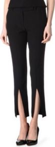 Split Hem Trousers - length: standard; pattern: plain; waist: mid/regular rise; predominant colour: black; occasions: casual, evening; fit: straight leg; pattern type: fabric; pattern size: standard; texture group: woven light midweight; style: standard; fibres: viscose/rayon - mix