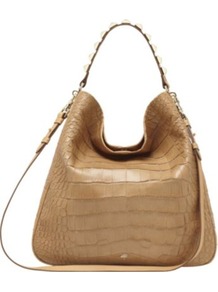 Eliza Large Croc Print Hobo - predominant colour: camel; occasions: casual, evening, work, holiday; type of pattern: light; style: tote; length: shoulder (tucks under arm); size: oversized; material: leather; embellishment: studs, chain/metal; pattern: animal print; trends: metallics; finish: plain
